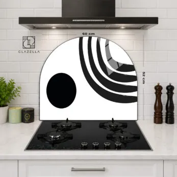 Minimalist Siyah Beyaz Sanat Ocak Arkası Koruyucu Cam - Glazella