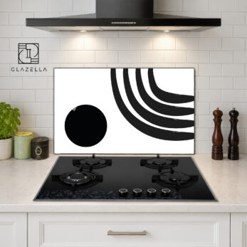 Minimalist Siyah Beyaz Sanat Ocak Arkası Koruyucu Cam - Glazella