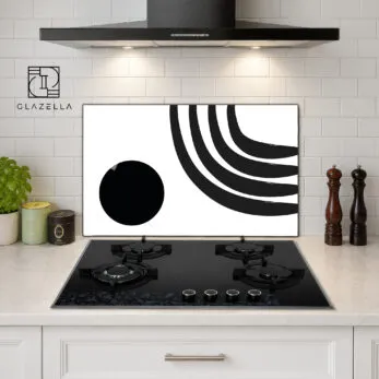 Minimalist Siyah Beyaz Sanat Ocak Arkası Koruyucu Cam - Glazella