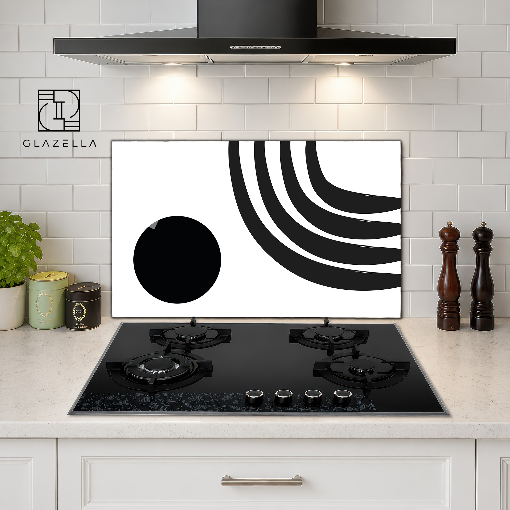 Minimalist Siyah Beyaz Sanat Ocak Arkası Koruyucu Cam - Glazella Minimalist Siyah Beyaz Sanat Ocak Arkası Koruyucu Cam - Glazella