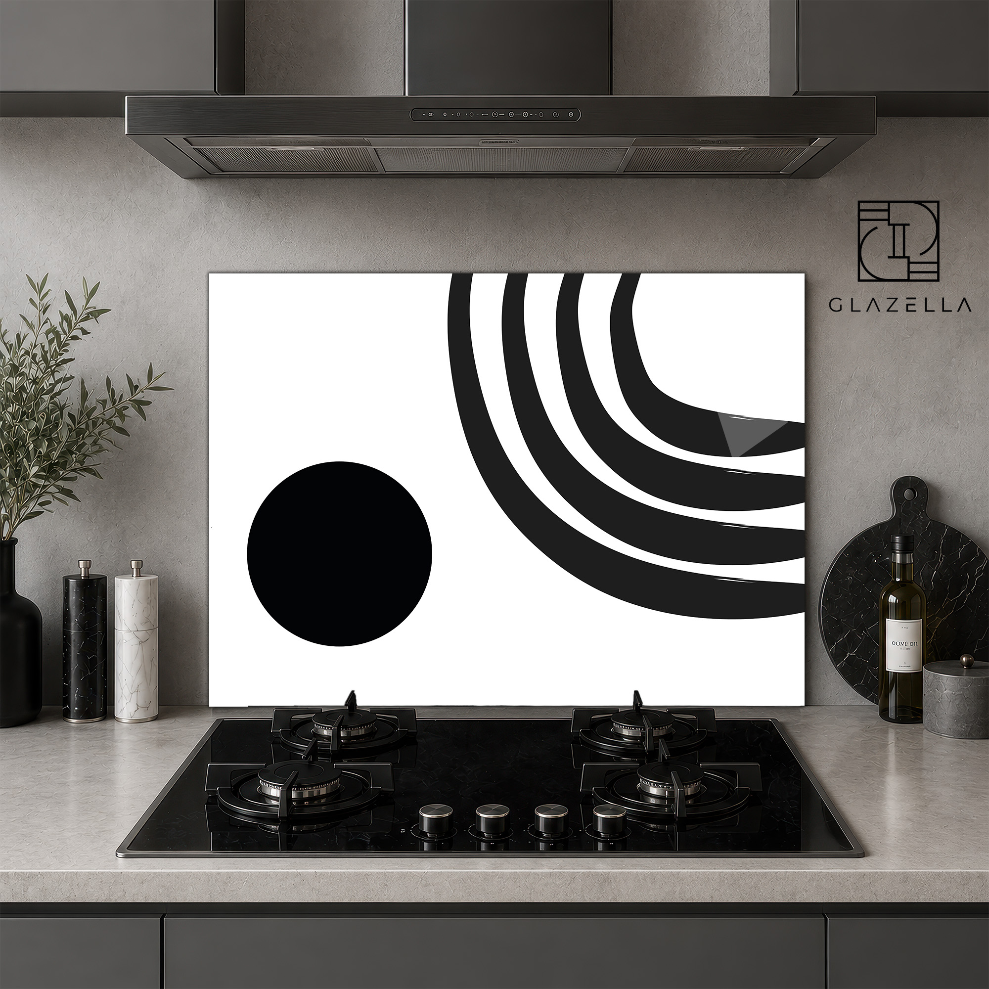 Minimalist Siyah Beyaz Sanat Ocak Arkası Koruyucu Cam - Glazella Minimalist Siyah Beyaz Sanat Ocak Arkası Koruyucu Cam - Glazella