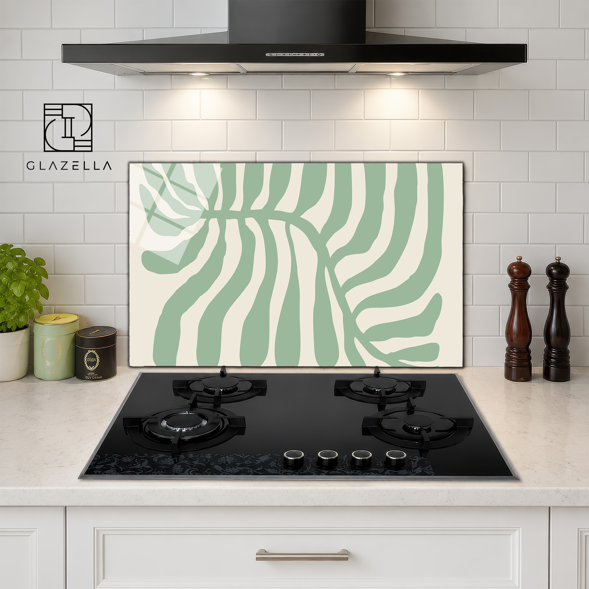 Modern Yaprak Desenli Ocak Arkası Koruyucu Cam - Glazella Modern Yaprak Desenli Ocak Arkası Koruyucu Cam - Glazella