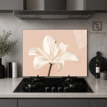 Zambak Zarafeti Ocak Arkası Koruyucu Cam Panel - Glazella Zambak Zarafeti Ocak Arkası Koruyucu Cam Panel - Glazella