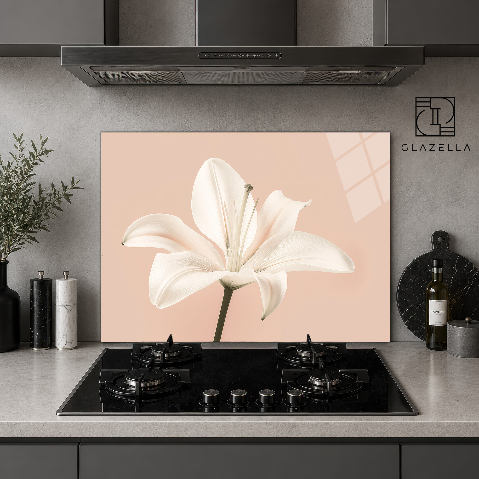 Zambak Zarafeti Ocak Arkası Koruyucu Cam Panel - Glazella Zambak Zarafeti Ocak Arkası Koruyucu Cam Panel - Glazella
