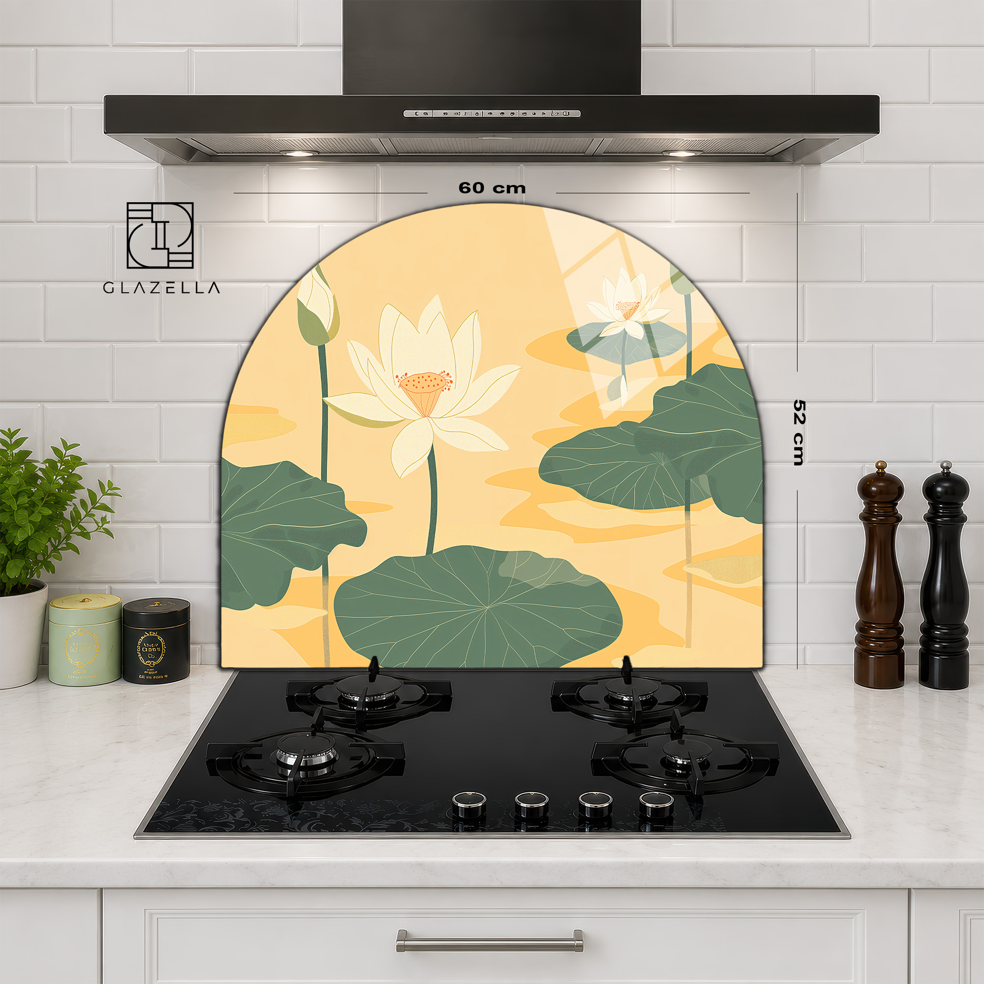 Lotus Bahçesi Desenli Ocak Arkası Koruyucu Cam - Glazella Lotus Bahçesi Desenli Ocak Arkası Koruyucu Cam - Glazella