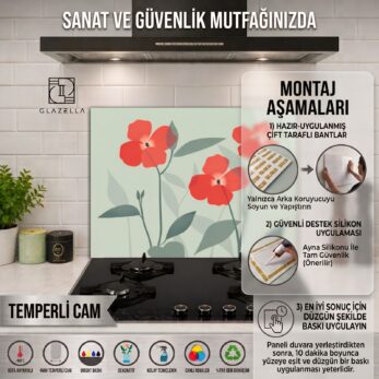 Zambak Zarafeti Ocak Arkası Koruyucu Cam Panel - Glazella Zambak Zarafeti Ocak Arkası Koruyucu Cam Panel - Görsel 5
